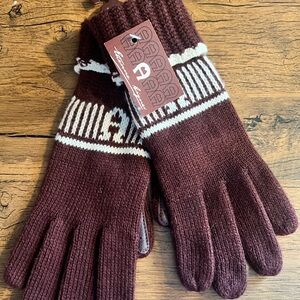 Etienne Aigner Brown Knit Gloves with White Pattern